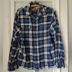 Orvis Blue Plaid Cotton Flannel Shirt Medium